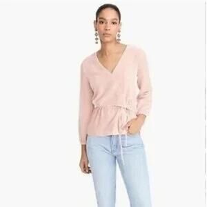 J. Crew Drapey Crepe Faux Wrap Blouse Pale Pink Belted Office Women 2